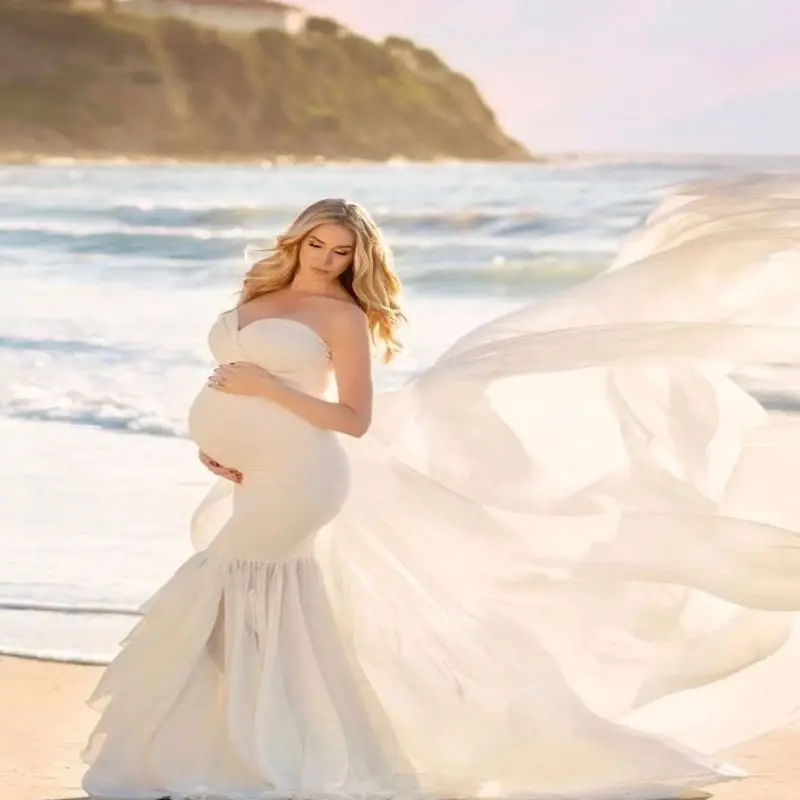 

Chiffon Maternity Dresses For Photo Shoot Sweetheart Neck Pregnancy Gown Photography Props Maxi Baby Shower Robes