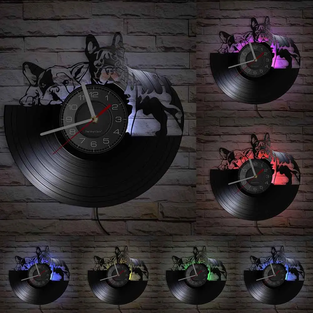 Французский бульдог, парные настенные часы для домашнего декора, настенные часы из винила, современные настенные часы для щенков, собак, пород собак, подарок