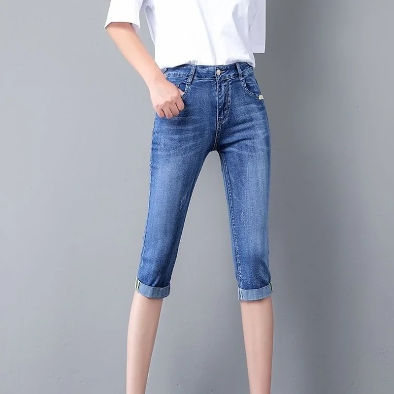 Women Summer Jeans Loose Denim Pencil Capri Pants Female High Waist Calf Length Trousers Pantalones Vaqueros Mujer Femme E52