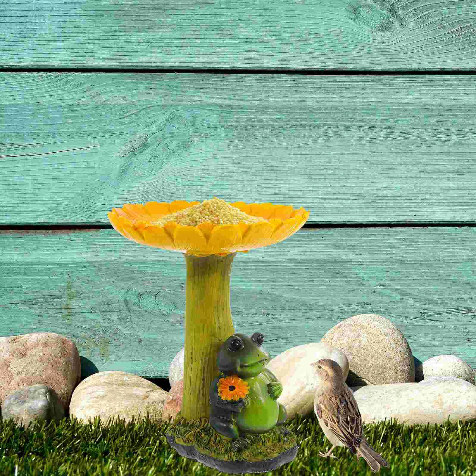 

Garden Bird Bath Tray Decorative Bird Feeder Sunflower Frog Figurine Bird Feeder Tray Lawn Bird Decor