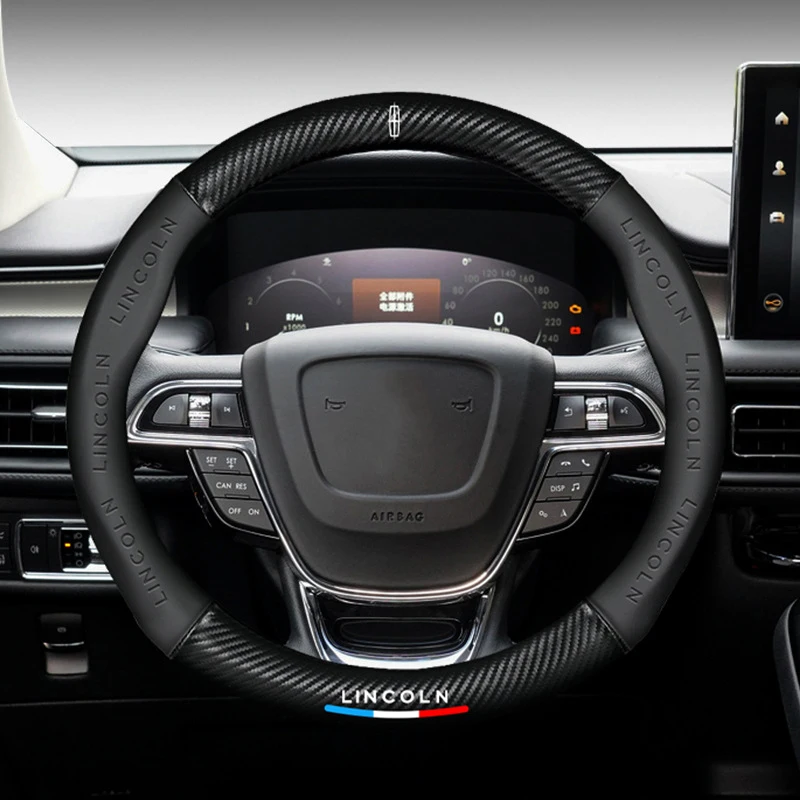 

For Lincoln MKC MKZ MKX MKT MKS Nautilus Navigator Aviator 3D Embossing Carbon Fiber Leather Car-Style Steering Wheel Cover