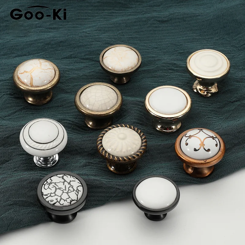 goo ki european elegant round drawer knobs ceramic kitchen cabinet knobs handles wardrobe furniture pulls square door handles free global shipping