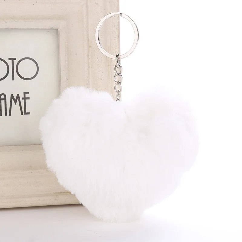 Artificial Rabbit Fur Pom-pom Keychain Leopard-print Pom-pom Keychain Lady Mobile Phone Bag Key Ring Love Pendant Decoration