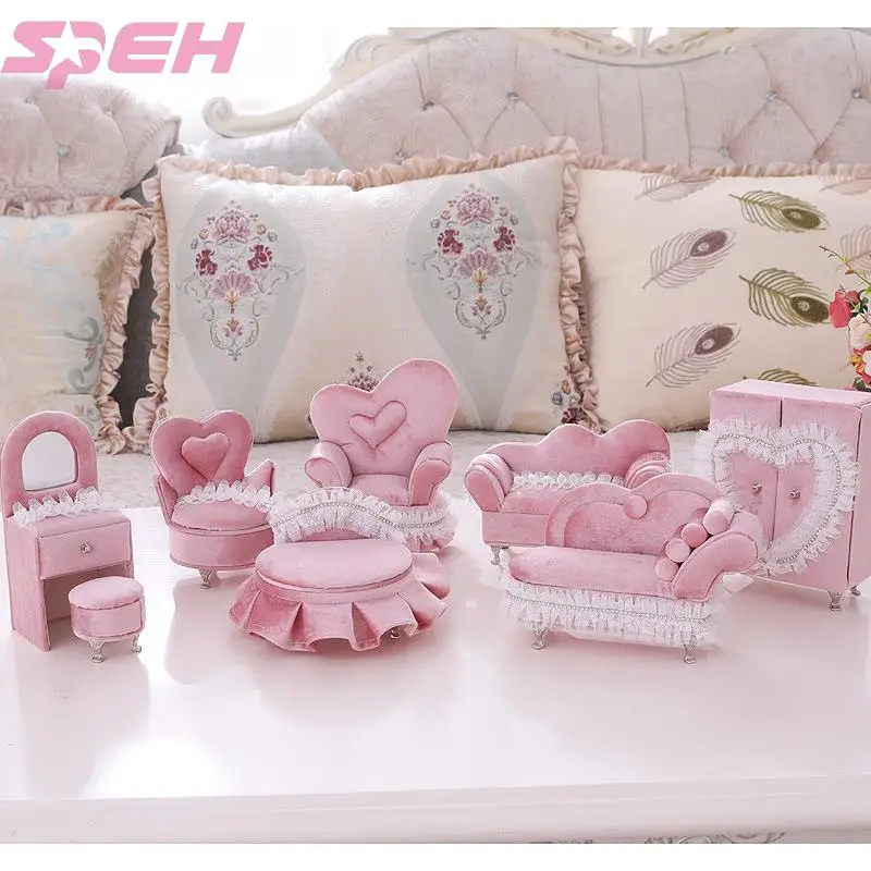 Original design ShanZuan bud pink velvet art European Korean high-grade furniture furniture sofa jewelry box