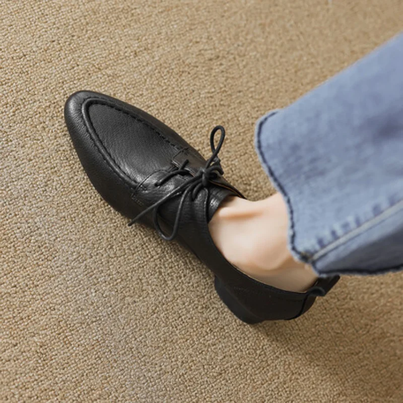 Женские однотонные туфли Laether Новинка весна-осень 2024 на толстом каблуке с острым