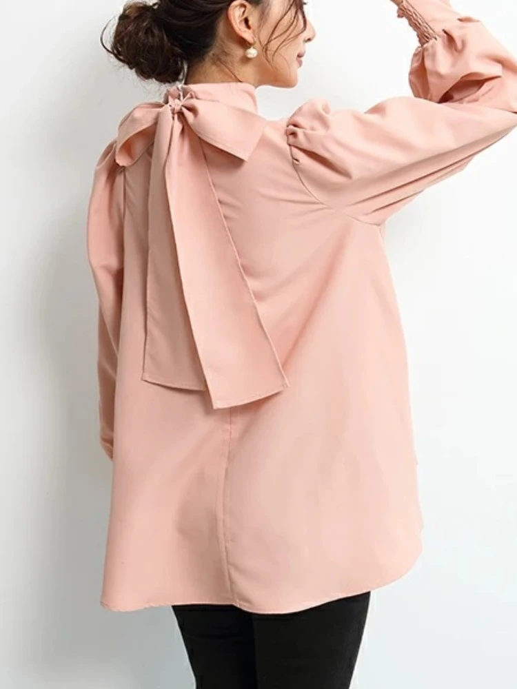 Женская шифоновая блузка в полоску однотонная Свободная рубашка японском стиле