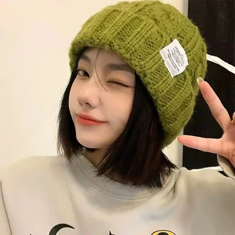 Сплошной цвет вязаная шапка зимняя женская и мужская простая удобная с буквами