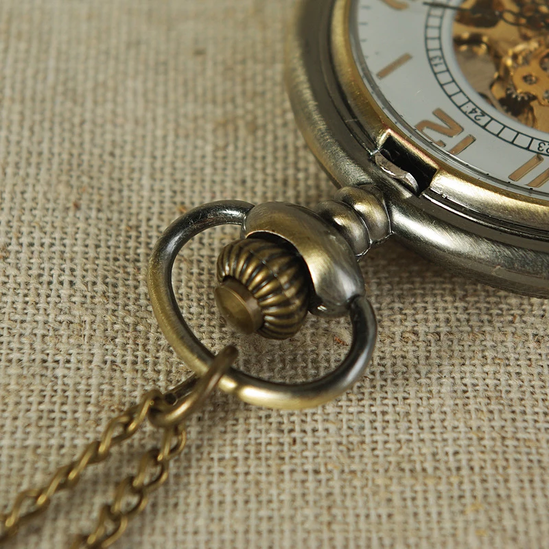 Luxury Steampunk Mechanical Pocket Watch for Men Women Skeleton Case Vintage Flower Roman Numerals Dial Fob Chain Pendant Clock