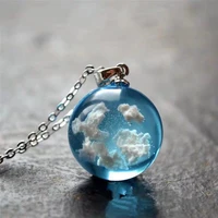 resin blue sky white cloud pendant necklaces transparent moon chain rould ball necklaces for women girls fashion jewelry gifts