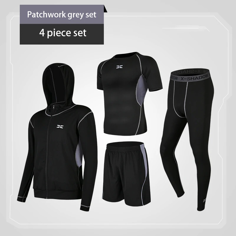 

4 Piece Men's Fitness Compression Running Tracksuit Set Men's Fitness Quick Dry Jogging Tights Short Sleeve T Shirts Running Men