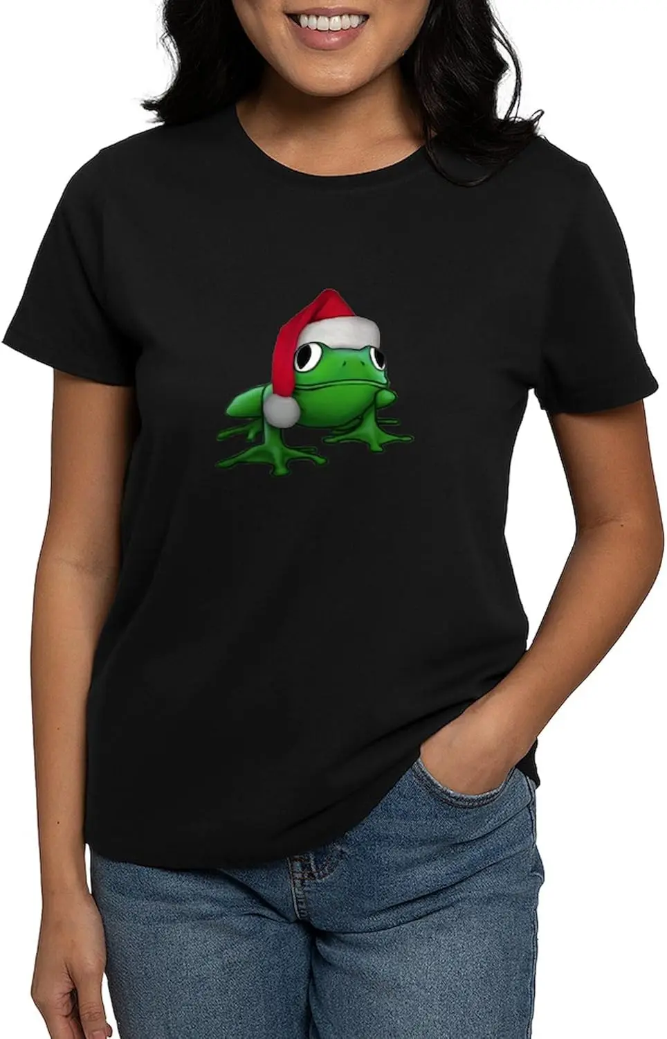 Женская темная футболка CafePress Christmas Frog хлопковая