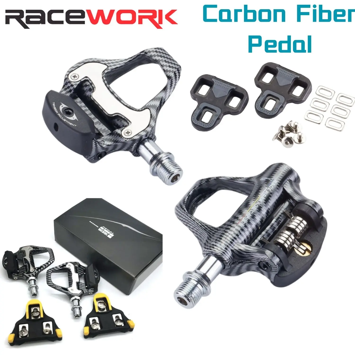 

Велосипедные педали RACEWORK светильник из углеродного волокна, подходят для Shimano/поиска велосипеда, профессиональные самоблокирующиеся педали для велосипеда, высокое качество