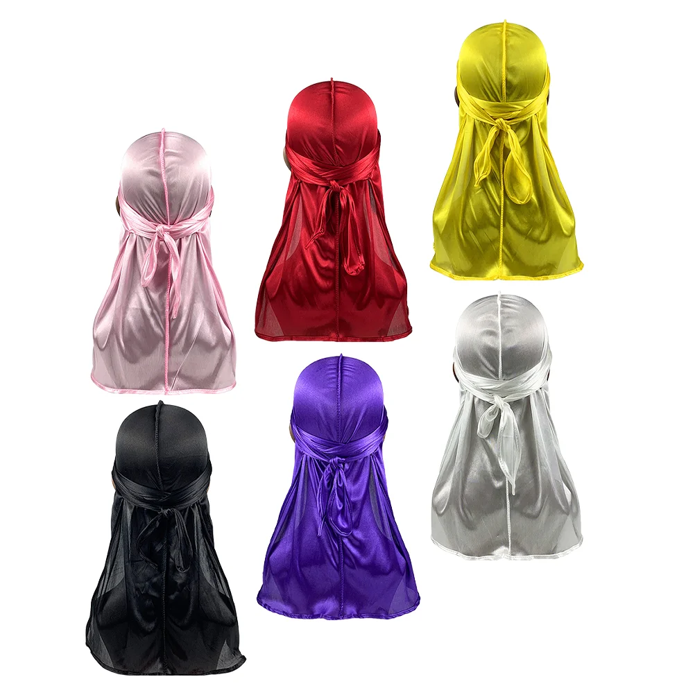 6-шт волнистая шляпа капот для мужчин длинный хвост Durag подшивка тюрбан атласный