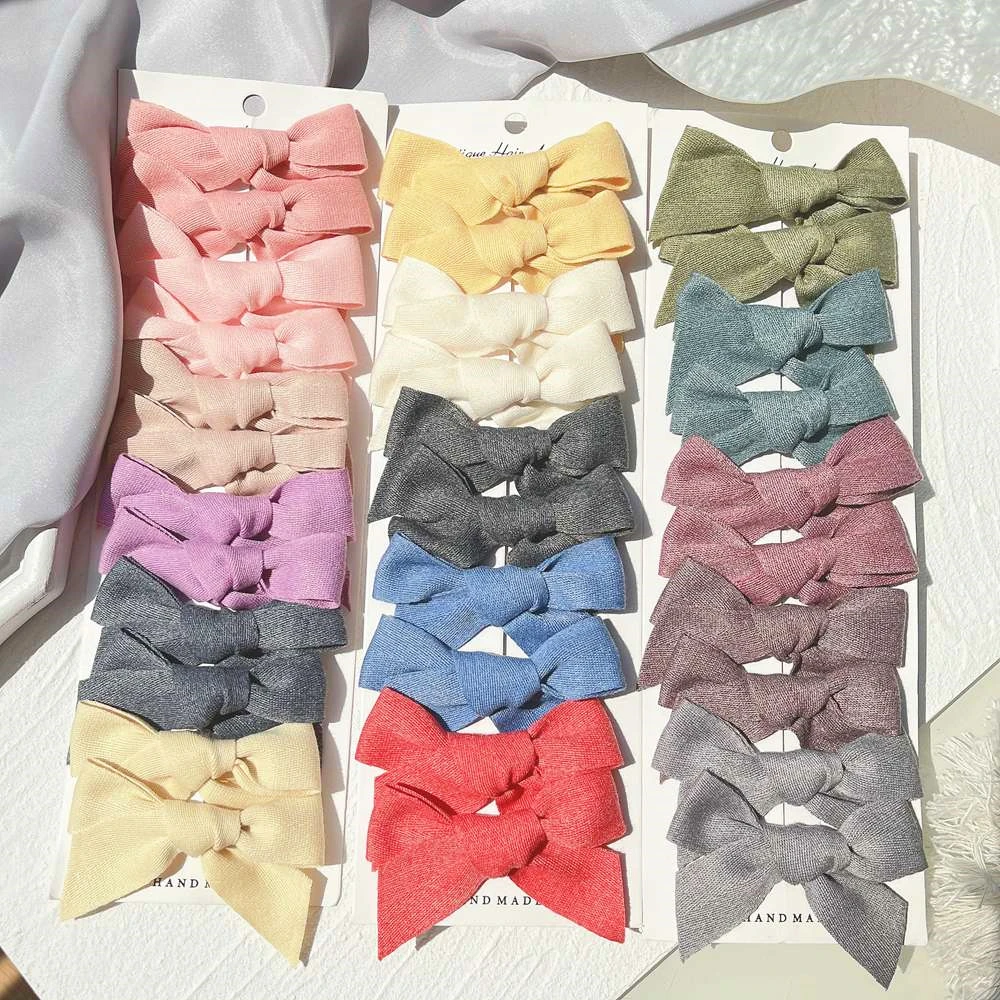 

10Pcs/set Lovely Baby Solid Bowknots Hair Clips for Cute Girls Cotton Hairpins Boutique Barrettes Headwear Kids Hair Accessories