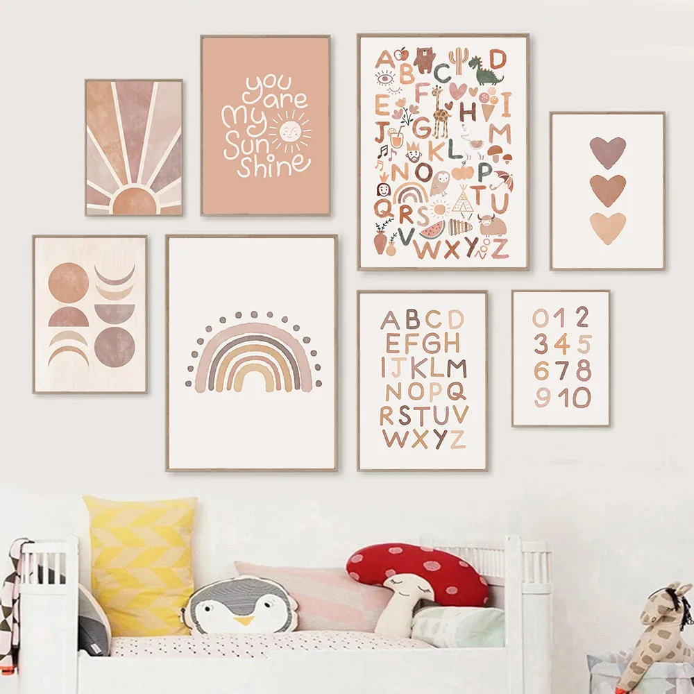 

ABC Posters Heart Rainbow Print Nursery Canvas Painting Alphabet Poster Boho Prints Nordic Wall Art Pictures For Kids Room Decor
