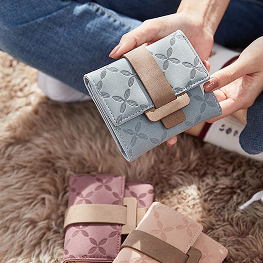 

Bolsa Stylish Rhombus Plaid Snaps Short Trifold Wallet Multifunctional Lightweight Purse Women Girl Female Unique Monedero 동전지갑