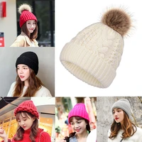 2022 women hat warm winter velvet fleece twist knitted girls cap y2k hat korean fashion solid color real fur pompom couple hats