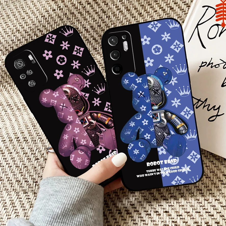

Luxury Trend Fashion Bear Phone Case For Xiaomi Redmi Note 10 10S 10T Pro For Redmi Note 10 5G Liquid Silicon Coque TPU Carcasa