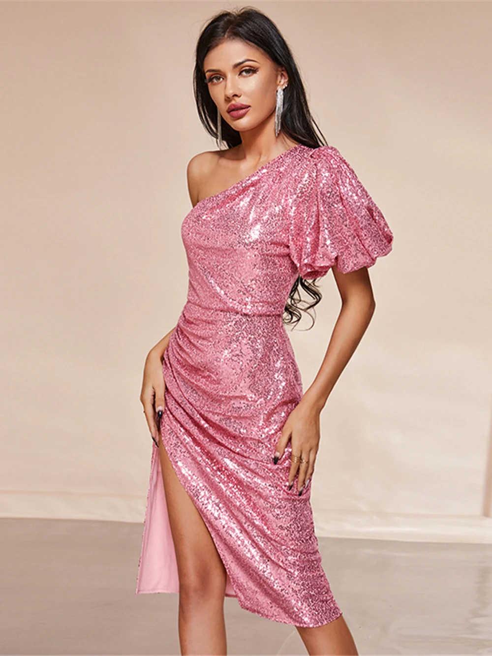 Romans Sequin Pink Dress Black Cocktail Dress Women's Dress Wedding Party Dress Bride Dresses Glitter Holiday Dress