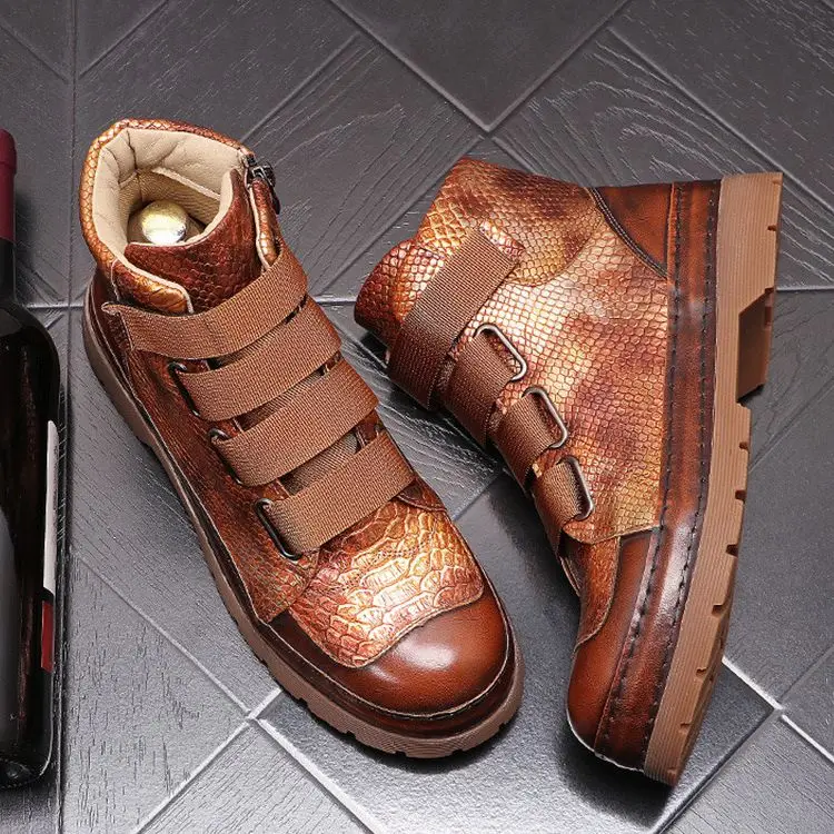 

Winter New Men Luxury Designer Boots Crocodile Pattern Causal Flats for Men Martin Snow Zapatillas Hombre Chelsea Ankle Boots