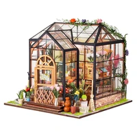 cutebee diy mini dollhouse miniature greenhouse kit wooden flower home led lighting building toys for children kid gift garden