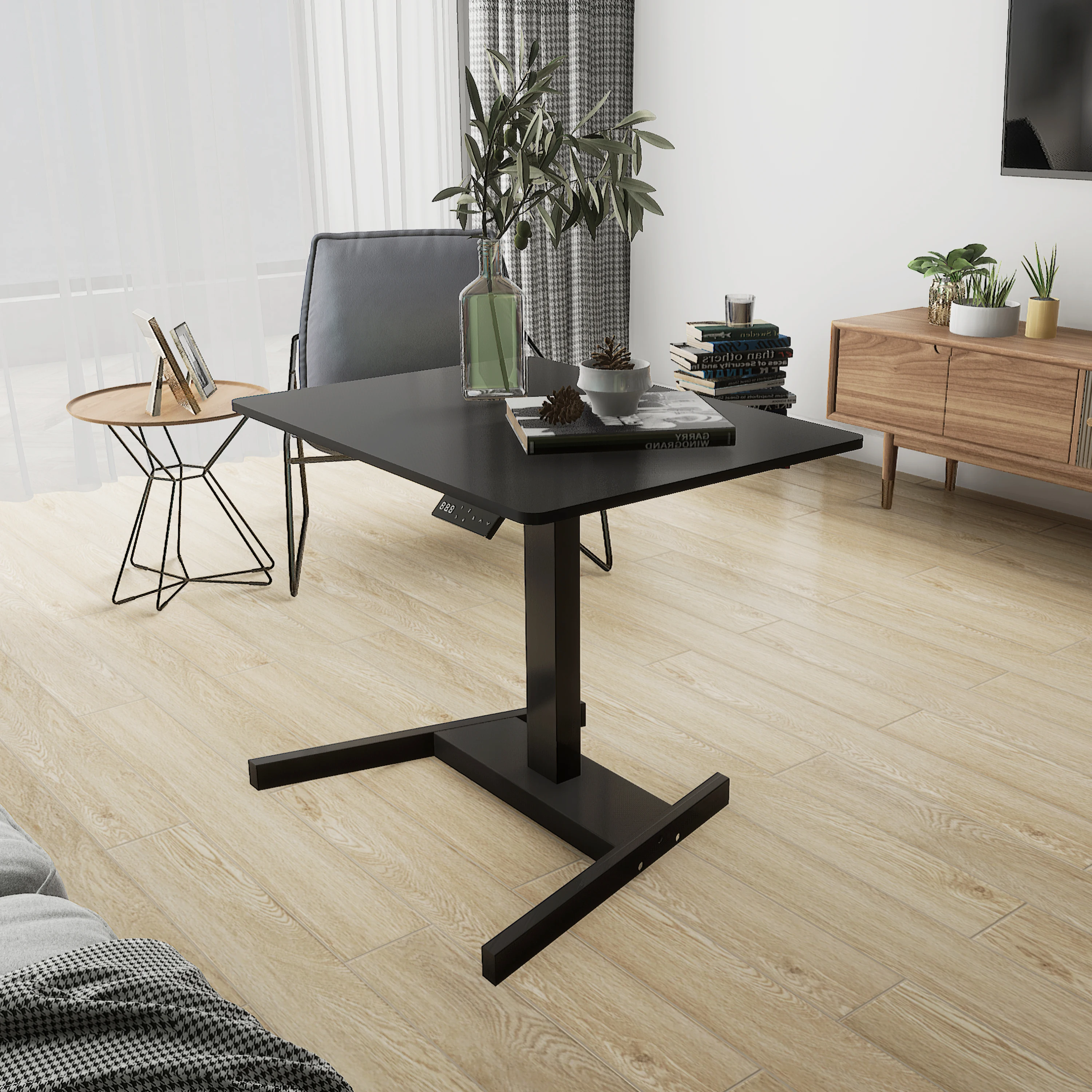 

Factory Wholesale Single Leg Adjustable Height Negotiate Table Electric Up Down Desk