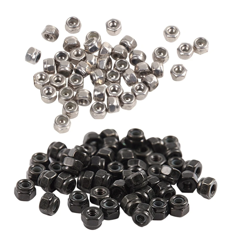 

100Pcs M2 Zinc Plated Self-Locking Nylon Insert Hex Lock Nuts, 50Pcs Black & 50Pcs Silver