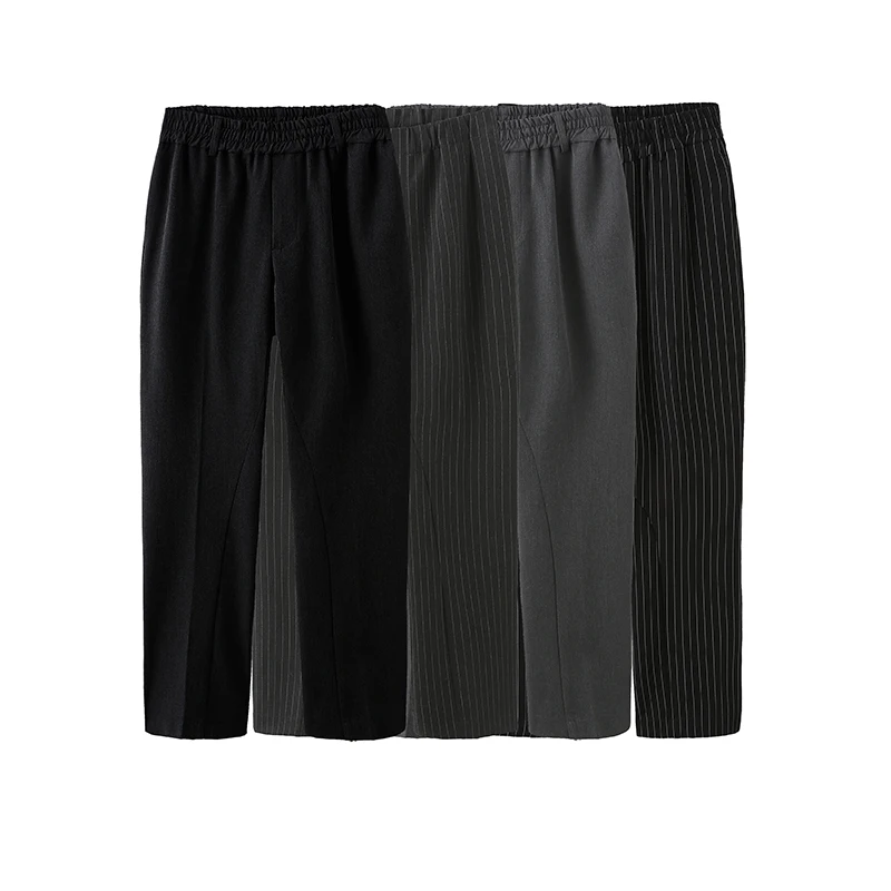 Haonanhuang Haonan Желтые овечьи шерстяные смешанные брюки с резинкой в полоску