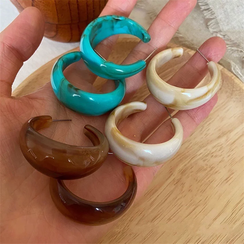 

Boho Vintage Blue Acrylic Earrings For Women Round C Shape Circle Hoop Earrings Jewelry Gift Brincos