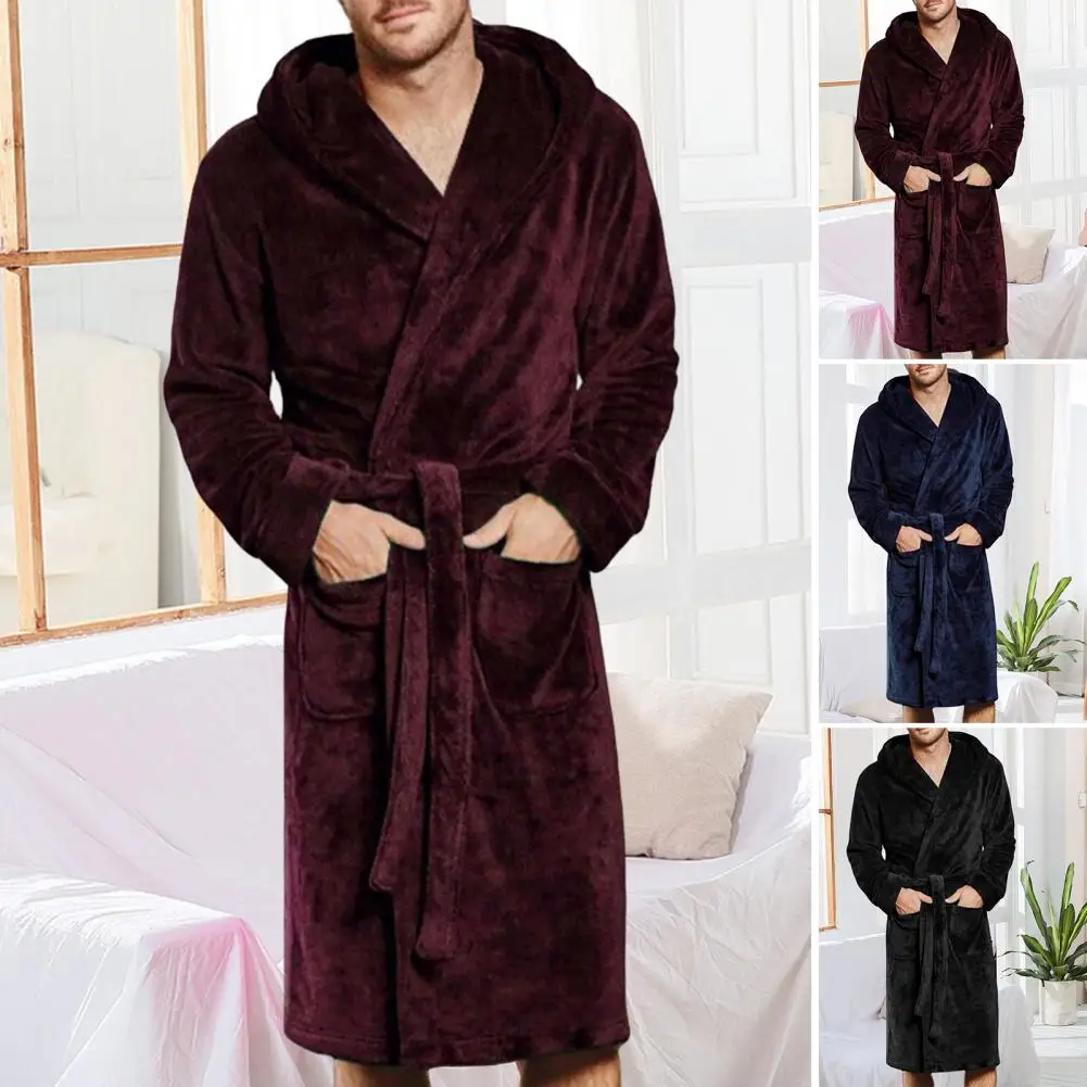 

Men's Winter Warm Robes Thick Lengthened Plush Shawl Bathrobe Kimono Home Clothes Long Sleeved Robe Coat peignoir homme hot