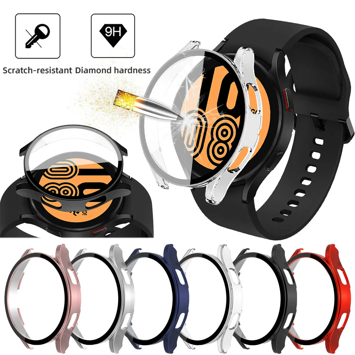 

Hard PC Case for Samsung Galaxy Watch4 44mm 40mm Accessories Glass+ Tempered Protective Cover for Samsung Galaxy Watch4 44mm 40m