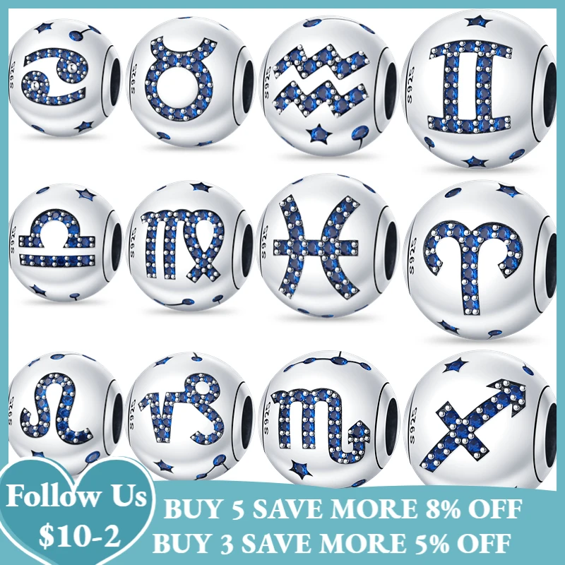 

Charm 925 original new in 12 constellation bead Water, Earth, Fire and wind round bead charms Fit pandora 925 bracelet key chain