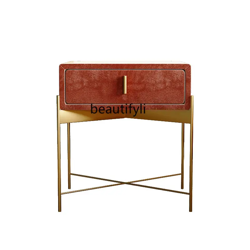 

zq Nordic Bedside Table Small Apartment Iron Storage Cabinet Bedroom Flannel Simple Bedside Cabinet