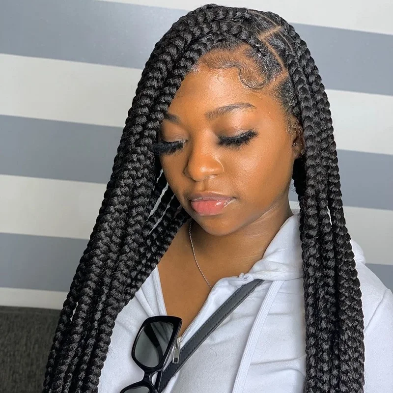 

Mentor 30 inch Braided Wigs Synthetic Lace Front Wig for Black Women Cornrow Braids Lace Wigs with Baby Hair Box Braid Wig