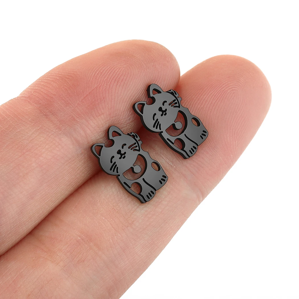 Простые Модные серьги-гвоздики Cxwind с лазерной гравировкой и котом на удачу из