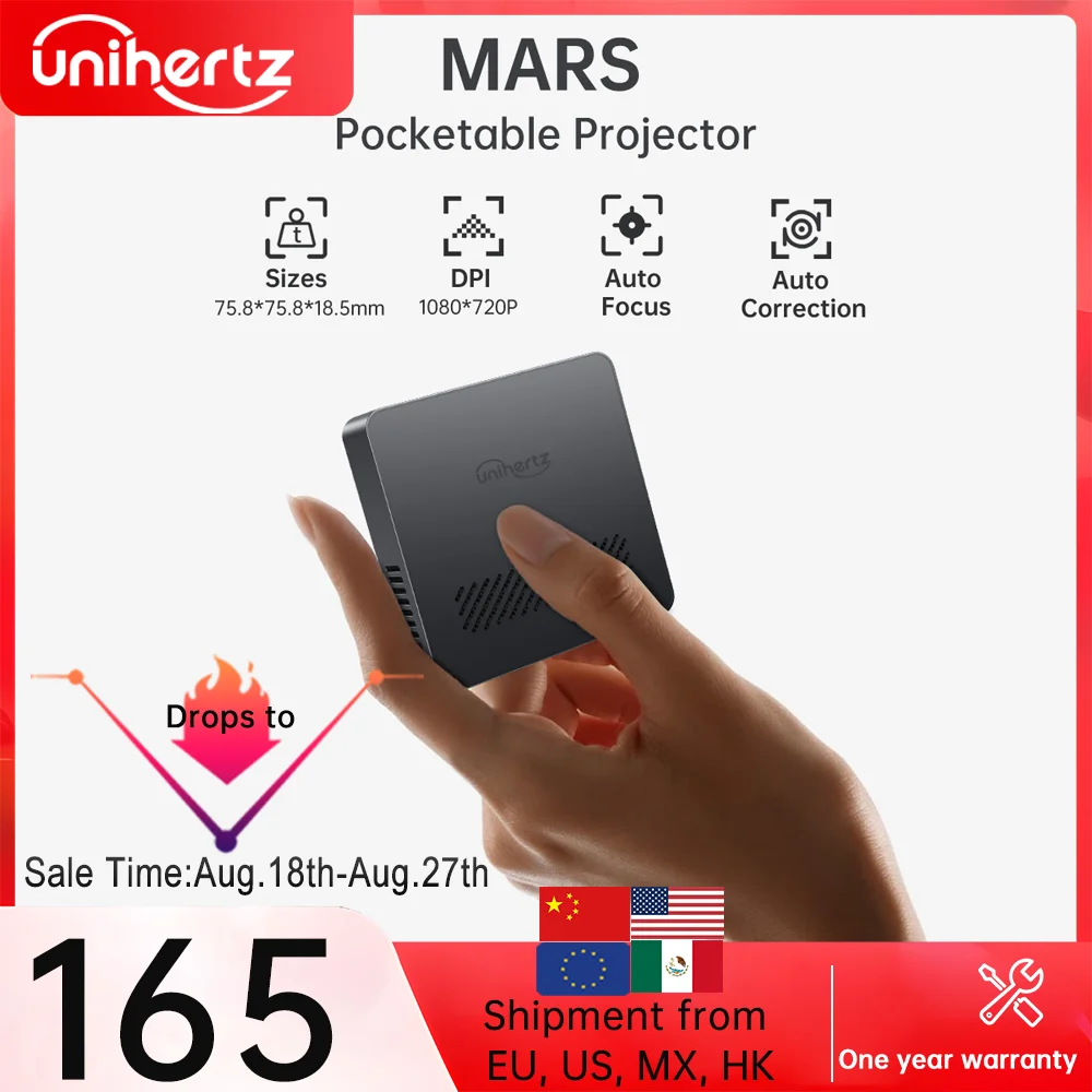 Фото Мини-проектор Uniehrtz 8849 MARS DLP, проектор с автофокусом, поддержка ноутбука, ПК, смартфона, карманного размера, портативный уличный проектор №1