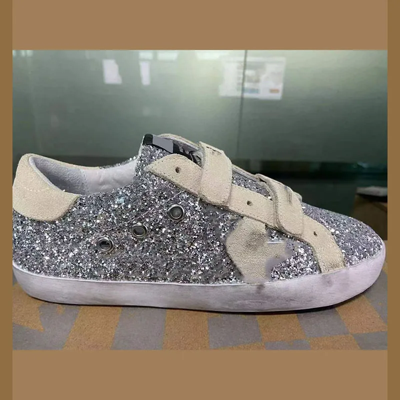 

2022 Four Seasons New Velcro Sequins Retro Small Dirty Shoes Fashion Parent-Child Sports Casual Shoes Increase Anti-skid ST64