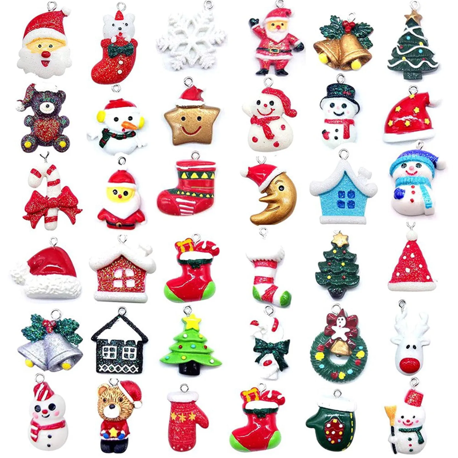 

Resin Kawaii Colorful Mini Santa Trees Elk Snowman Bells Flatback Cartoon Christmas Figurine 36PCS Scrapbook DIY Decor Crafts
