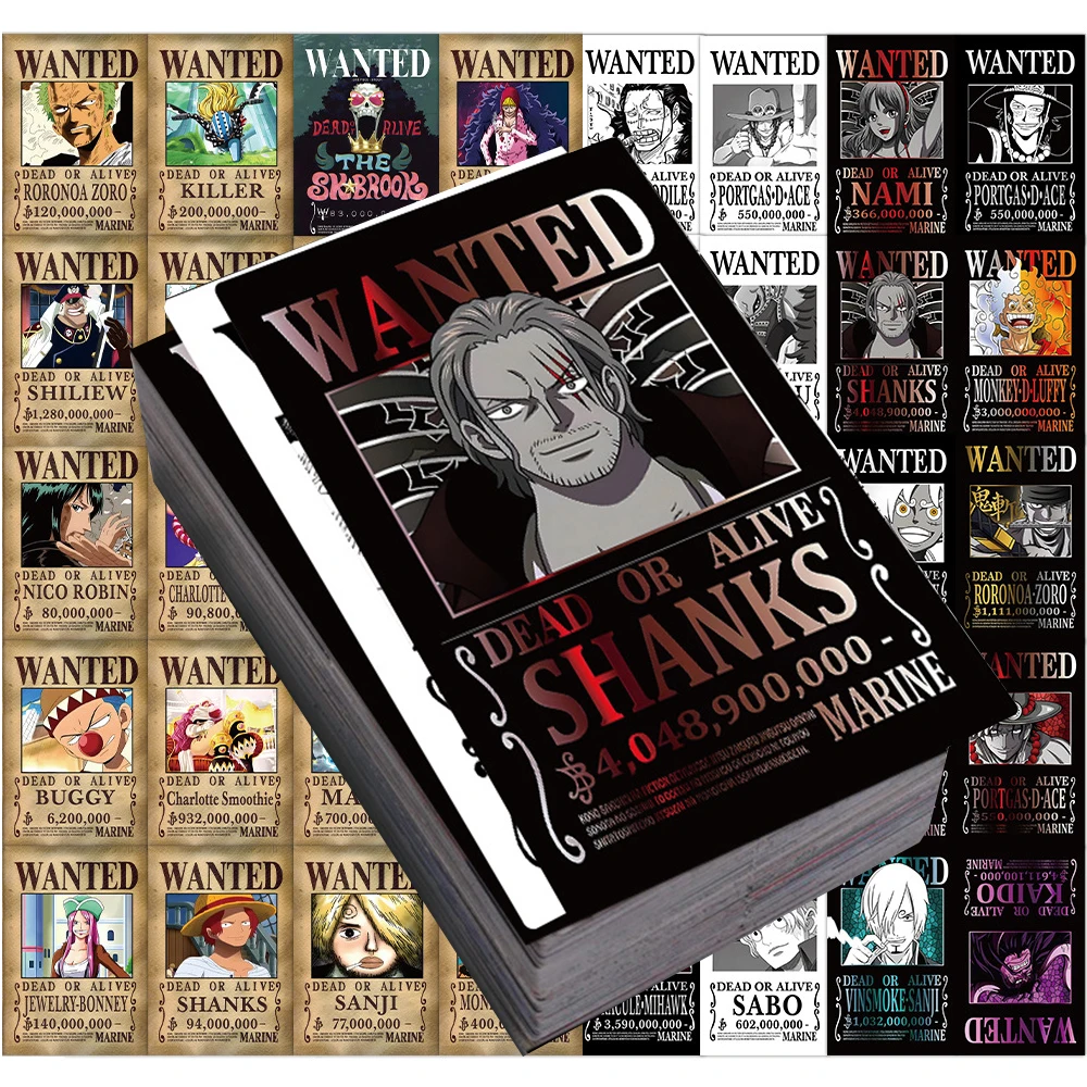 

10/30/50/100pcs One Piece Wanted Posters Anime Stickers for Kids Toy Waterproof Graffiti Skateboard Laptop Car Cool Sticker Pack