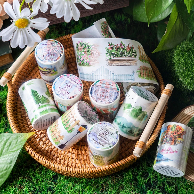 

Assorted Watercolor Landscape Tape Creativity Collage Material Aesthetic Junk Journal Planner Scrapbooking Handmade Art Supplies