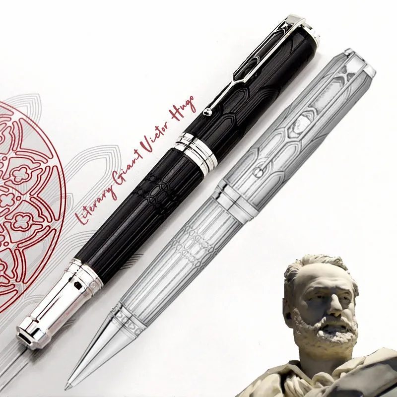 MB Victor Hugo Writer Edition Ballpoint Roller Ball Pens Luxury Black Silvery Writing Supplies With Statue Cap M Series Number