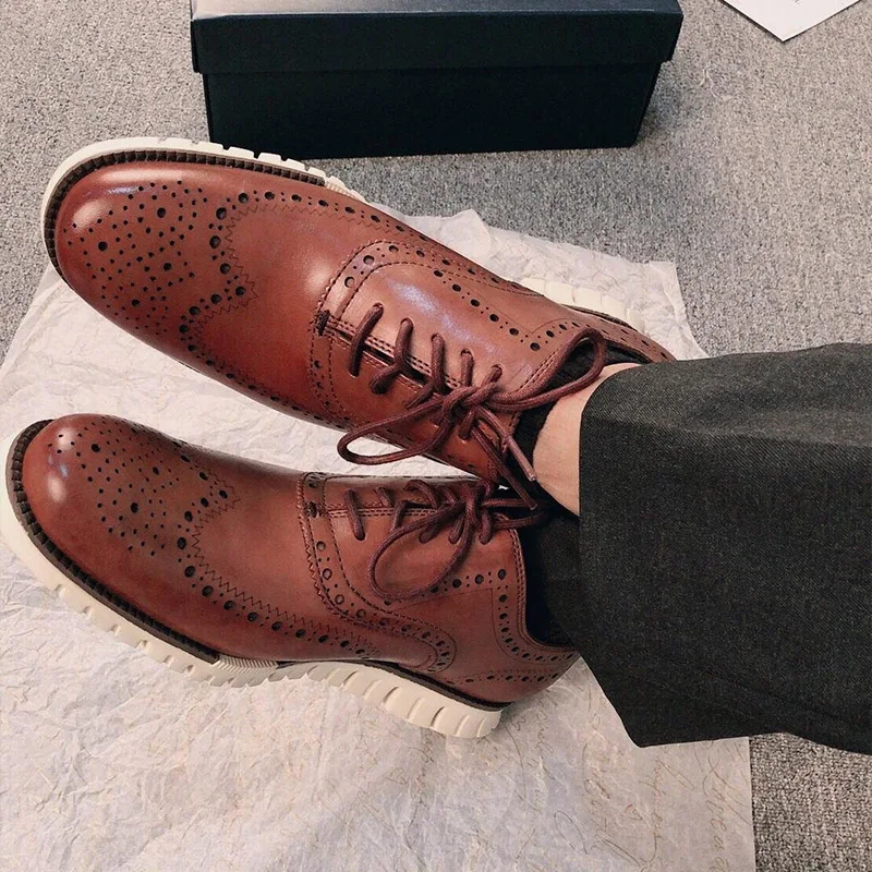 

Мужские кожаные туфли, резные, с перфорацией, спортивные, легкие, оксфорды, подошва из ЭВА, мужские