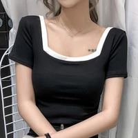 summer tee shirt femme korean style cotton slim elasticity white tshirts women tops short sleeve womens clothing camiseta mujer