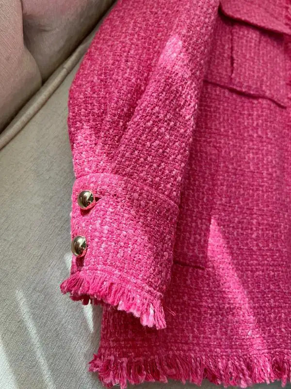 Женское винтажное пальто Lingzhiwusis розово-красное твидовое свободное повседневное