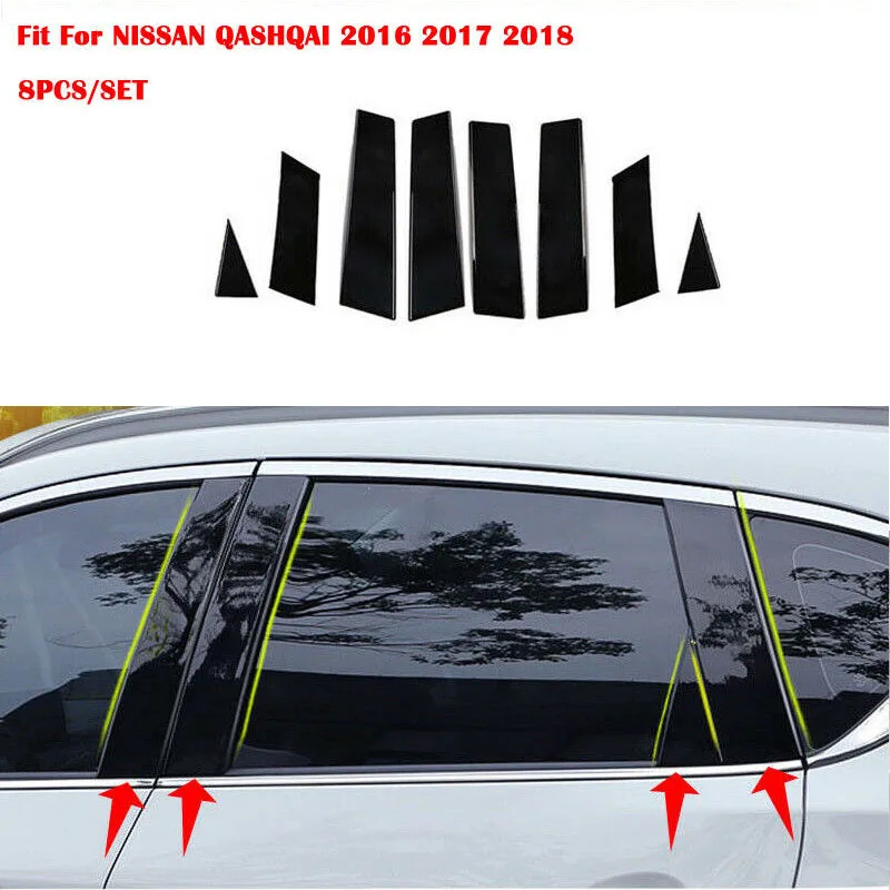 

8Pcs Jfs Middle BC Column Stickers For Nissan Qashqai Mirror Effect 2016-2018 Window Pillar Posts Trim Cover Car Accessories