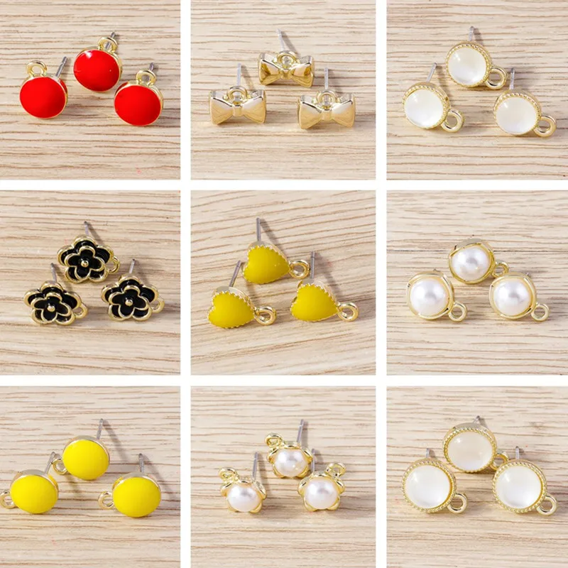 

10pcs Cute Alloy Love Heart Flower Stud Earrings Pins for Jewelry Making Earrings Supplies Findings DIY Accessories