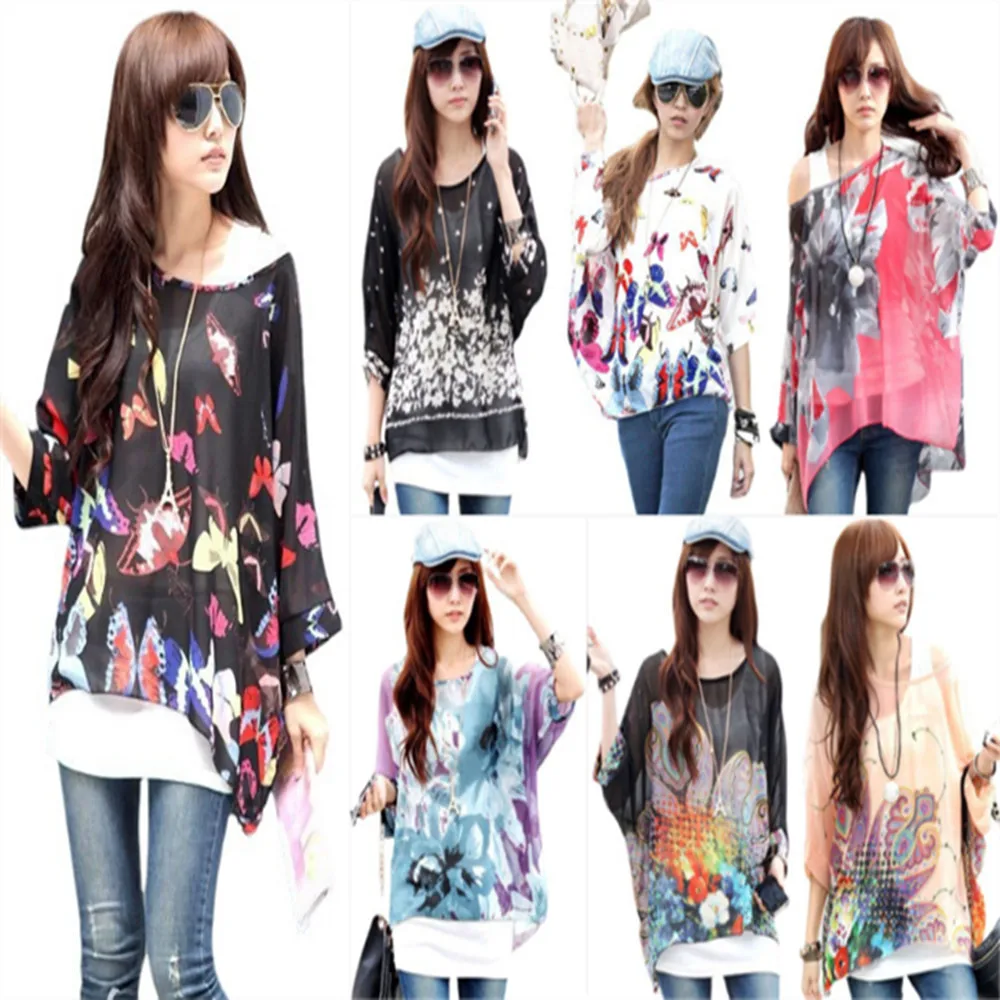 Женская шифоновая блузка с рукавом летучая мышь