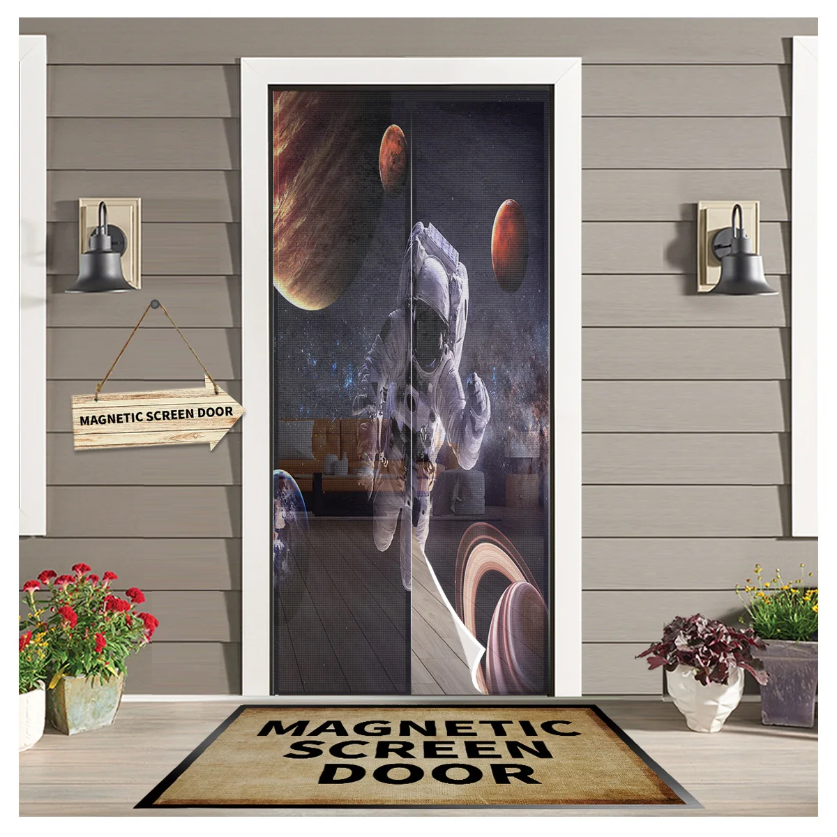 

Занавеска на дверь с магнитной застежкой, шторка на дверь с изображением космоса, планеты, галактики, астронавта, для спальни, кухни, на двер...