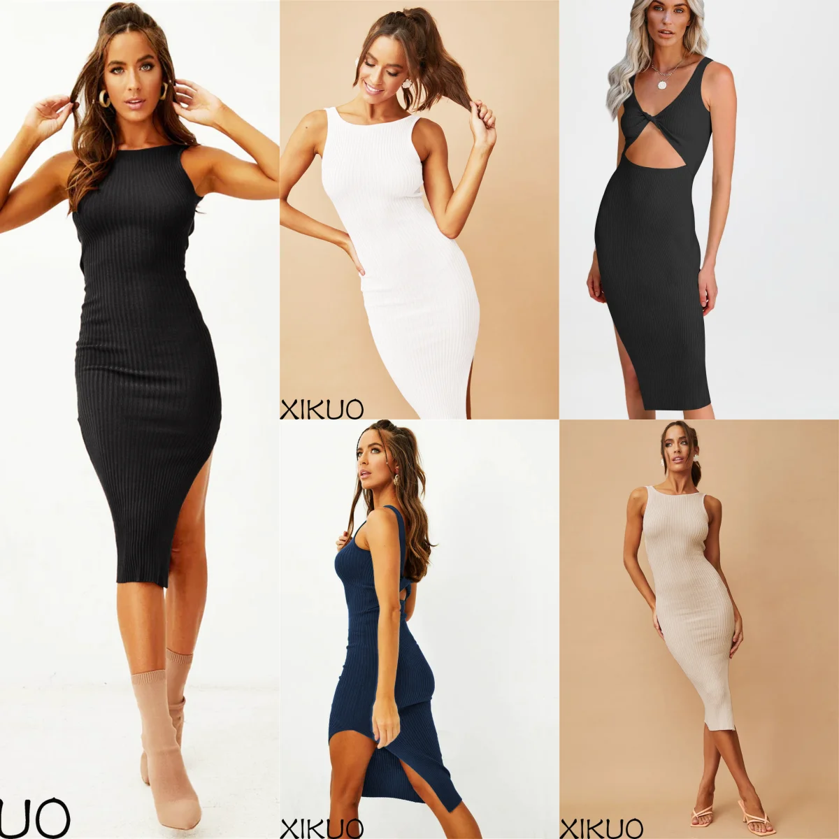 

XIKUO Design - Braided Skirt Sleeveless Sexy Hot Girl High Elastic Round Neck Package Hip Dress Autumn And Winter With Jacket