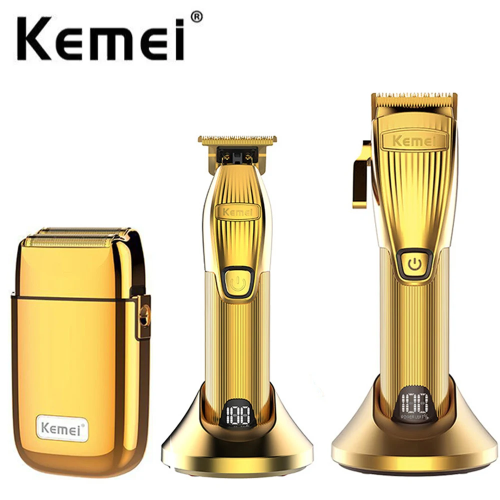 Kemei Professional Barber Shop Hair Clipper Kit 0mm Trimmer Electric Shaver Complete Machine Set Cordless/Wired Lithium Clip